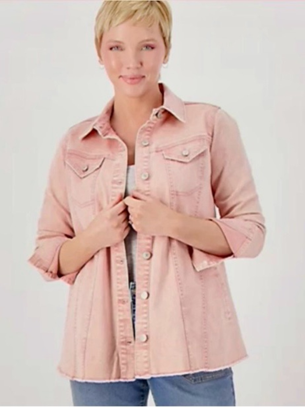 LOGO by Lori Goldstein Blush Pink Denim Jacket